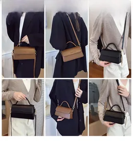 Detailed views of vintage flap shoulder bags in black and brown leather textures