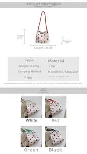 Detailed size chart and fabric parameters for strawberry print canvas tote bag