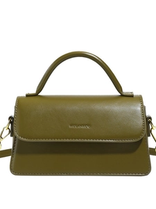 Vintage olive green faux leather crossbody shoulder bag with structured top handle
