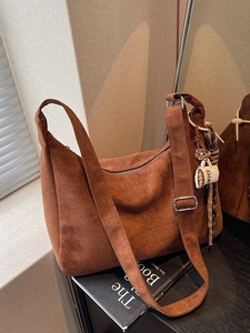 Women Retro Suede Hobo Bag Large Capacity Crossbody Dumpling Bag With Coffee Cup Pendant Casual Commute Shoulder Bag