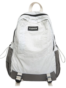 Minimalist beige and grey outdoor sports backpack with fashion label and nylon texture