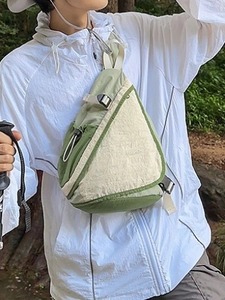 Waterproof outdoor crossbody chest bag in beige and olive green for hiking and sports