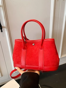Women Fashion PU Artificial Suede Bucket Bag Stitching Matte Tote Handbag With Adjustable Shoulder Strap For Daily Commute