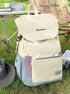 Large casual nylon backpack with vintage color-block design for outdoor hiking and travel