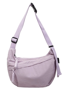 Borsa a tracolla minimalista in tela viola chiaro a forma di mezzaluna con zip intrecciata