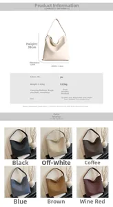 Especificaciones de tamaño y seis opciones de color para el bolso tote de cuero PU grande