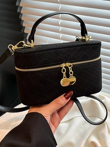 Vintage Quilted Box Crossbody Bag For Women Frosted PU Leather Double Zipper Top Handle Shoulder Bag Diamond Pattern Bag