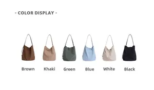 Aperçu des couleurs des sacs fourre-tout en marron, kaki, vert, bleu, blanc et noir