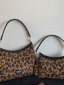 Sac Bandoulière Vintage en Flanelle Imprimé Léopard Paisley Grand Petit Sac à Épaule avec Charme en Perles de Bois Femme Quotidien