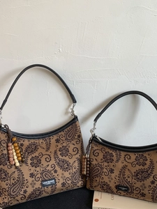 Sacs portés épaule rétro à motif léopard en deux tailles avec perles et poignées noires