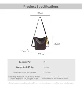 Sac seau vintage marron en cuir PU avec dimensions et caractéristiques techniques