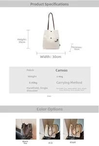 Detailed size specifications for canvas tote bag with height 35cm and width 30cm measurements