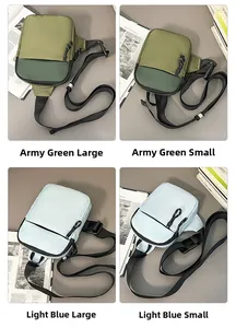 Detailansicht großer und kleiner Nylon-Brusttaschen in Armeegrün und Hellblau