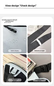 Detailansicht von wasserfestem Stoff, Reflexstreifen und Schnalle der Sport-Brusttasche