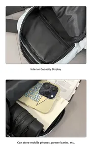 Detailansicht der großen Innenkapazität und Netztaschen dieser sportlichen Brusttasche