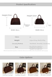 Guide des tailles montrant les dimensions et spécifications des sacs cabas en cuir PU