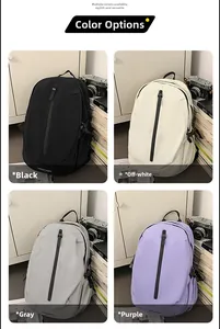 Collage of large capacity travel backpacks in black, beige, gray, and purple colors