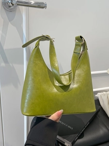 Retro grass green half-moon underarm bag with adjustable strap and silver metal buckle