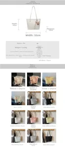 Detailed size chart and parameter list for a large capacity PU leather tote bag