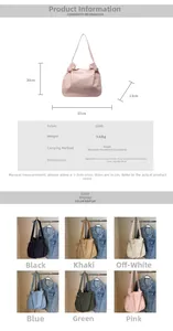 Size chart showing large tote bag dimensions 37cm x 30cm x 13cm and durable fabric details