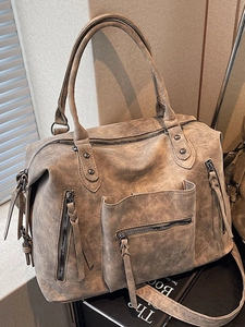 Women's Vintage Large Capacity PU Leather Tote Bag Multi-Pocket Handbag Crossbody Bag Tassel Rivet Retro Commute Travel Bag