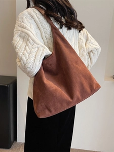 Minimalist brown suede tote bag with large capacity for women casual autumn fashion