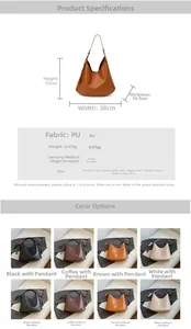 Detailed parameter diagram of the vintage PU leather tote bag showing sizes and colors