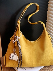 Sac Tote Vintage en PU Texture Daim Grande Capacité pour Femmes Sac à Épaule Hobo Polyvalent Avec Pendentif Tasse à Café