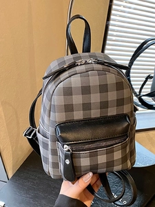 Zaino Mini a Quadri da Donna Moda in Pelle PU con Motivo a Griglia Zainetto Leggero per Viaggio Scuola Casual Quotidiano