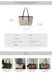 Detailed size chart and parameter overview for the large canvas tote bag showing 40cm width