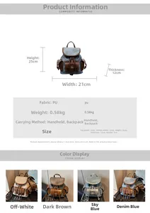 Detailed dimension guide and color options for the vintage PU leather school backpack