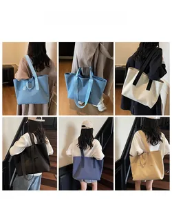 Detailed grid view showing six colors of the large capacity canvas tote bag for women