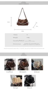 Detailed size specifications for the pleated cloud bucket bag with silver chain