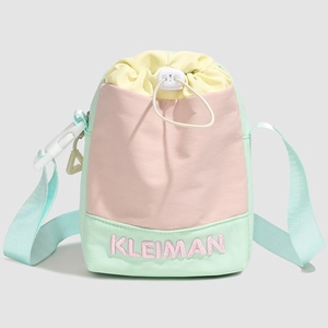 Japanische Kordelzug-Beuteltasche in Pastellrosa, Minzgrün und hellem Gelb-Tönen
