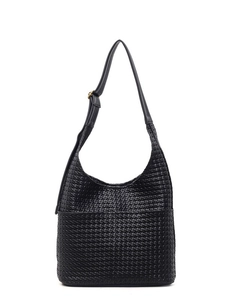 Sac seau hobo classique en cuir tressé noir avec bandoulière réglable pour femme