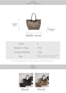 Detailed size specifications for large canvas tote bag and matching small pouch