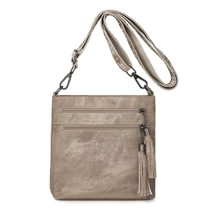Vintage khaki crossbody phone bag for women with tassel zippers and wide woven strap