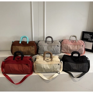 Detailed grid view of travel bags in six various colors with adjustable shoulder straps