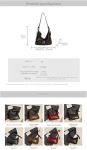 Detailed size specifications and color variants of large hobo shoulder bags for women