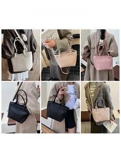 Vertical striped pleated tote bags in white, apricot, pink, and black colors