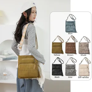 Retro fringe crossbody bag for women with jacquard strap in seven available colors