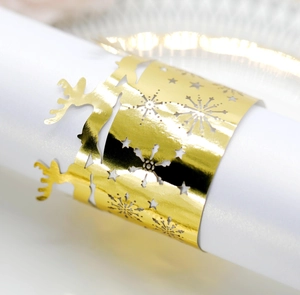 Laser Cut Reindeer Snowflake Napkin Rings Pearlescent Paper Hollow Table Decor For Christmas Wedding Party Banquet Dinner