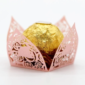 Laser Cut Rose Floral Pearl Paper Chocolate Wrapper Hollow Dessert Cup Liner For Wedding Party Festival Decoration