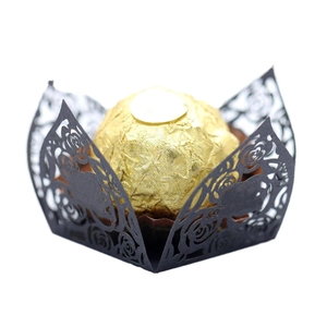 Laser cut black paper cupcake liner with rose lace patterns for wedding chocolate gifts