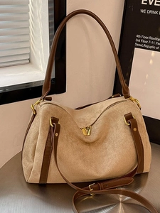 Borsa Tote da Donna in Pelle PU Effetto Camoscio Grande Capacità Borsa a Tracolla alla Moda Borsa Boston Retro con Hardware Dorato
