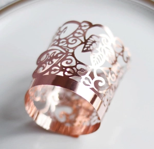 Rose gold laser-cut hollow paper lampshade for LED tea light candles with floral lace