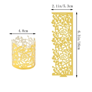 Detail of rose laser-cut paper napkin ring showing flat and assembled dimensions