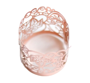 Laser cut rose gold paper candle wraps with elegant floral lace for LED tea lights