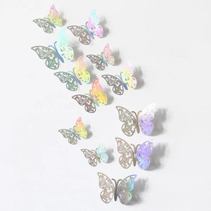 Detailed holographic 3D hollow butterfly wall stickers with intricate laser-cut patterns