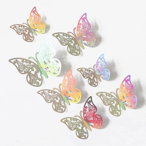 Detailed laser-cut hollow butterfly wall stickers with 3D metallic iridescent finish